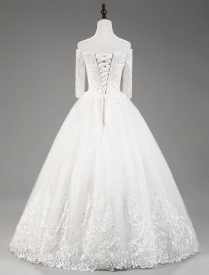 Robes de mariée princesse dentelle hors de l'épaule robe de mariée demi-manche étage longueur robe de mariée_12