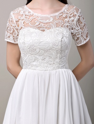 Simple Wedding Dresses Short Sleeves Lace Bodice Chiffon Reception Bridal Dress_4