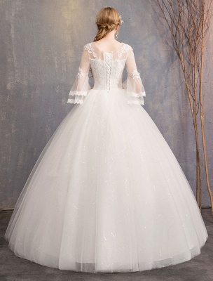 Ball Gown Wedding Dresses Tulle Jewel 3/4 Length Sleeve Floor Length Princess Bridal Gown_6