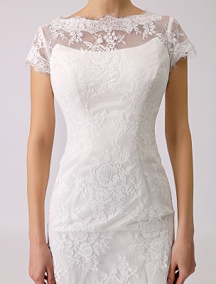 Short Simple Wedding Dresses 2021 Lace Illusion Short Sleeve Sheath Column Reception Dress For Bride Exclusive_7