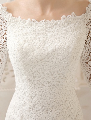 Short Simple Wedding Dresses 2021 Lace Long Sleeve Slit Ivory Knee Length Bridal Reception Dress Exclusive_6