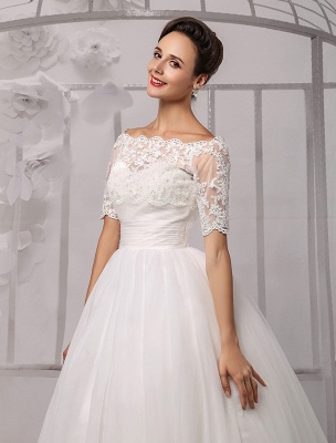 Tull Off-The-Shoulder Ball Gown Wedding With A Lace Wrap Exclusive_12