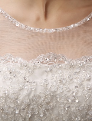 White Ball Gown Jewel Neck Beading Floor-Length Bridal Wedding Dress_8