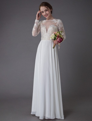Boho Wedding Dresses Chiffon Jewel Long Sleeve Pleated A Line Beach Bridal Gowns Exclusive_7