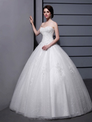 Wedding Dresses Ball Gown Strapless Bridal Dress Ivory Sweetheart Neckline Tulle Applique Beaded Wedding Gown_3