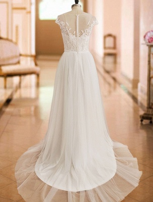 Boho Wedding Dresses Lace Off The Shoulder Short Sleeve Floor Length Split Front Bridal Dress With Train_4