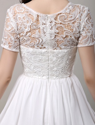 Simple Wedding Dresses Short Sleeves Lace Bodice Chiffon Reception Bridal Dress_5