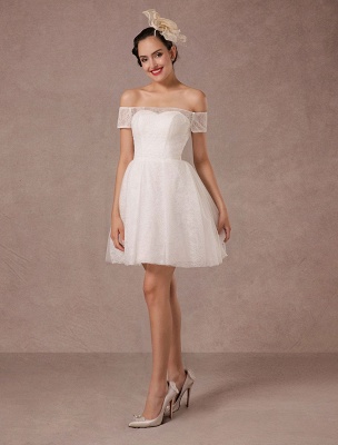 Vestido de novia corto de encaje fuera del hombro Mini vestido de novia vintage de una línea_2