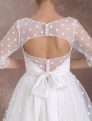 Vintage Wedding Dress Short 1950'S Bridal Dresses Ivory Long Sleeve Open Back Polka Dot Ribbon Sash Wedding Reception Dress Exclusive_9