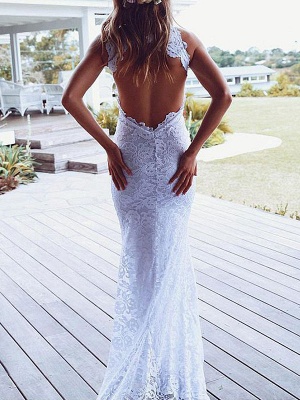 Boho Wedding Dress Mermaid High Cpllar Halter Sleeveless With Train Split Lace Bridal Dress_4