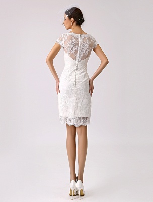 Short Simple Wedding Dresses 2021 Lace Illusion Short Sleeve Sheath Column Reception Dress For Bride Exclusive_5