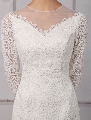 Simple Wedding Dresses 2021 Short Long Sleeve Illusion Neckline Koyhole Knee Length Sheath Bridal Dress Exclusive_7