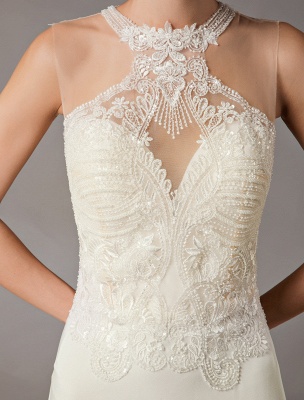 Wedding Dresses Ivory Lace Sleeveless Illusion Sheath Column Bridal Gowns With Train_8