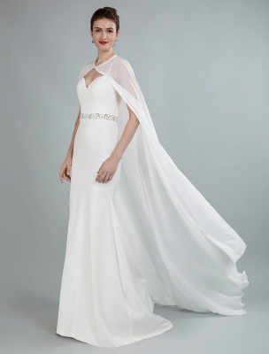 Robe de mariée simple gaine col en coeur manches longues robes de mariée perlées avec train exclusif_11