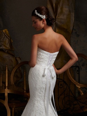 Robe de mariée sirène dentelle blanche ajustée et robe de mariée évasée chérie train bustier robe de mariée en queue de poisson avec ceinture en strass détachable_2