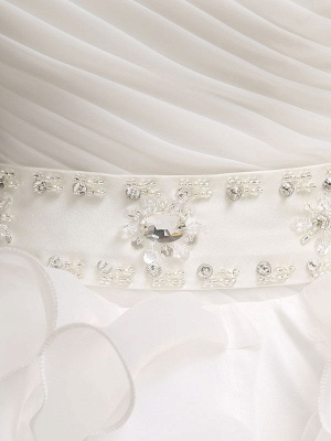 Brautkleider Prinzessin Ballkleider Trägerlos Schatz-Ausschnitt Plissee Rüschen Perlen Schärpe Tüll Elfenbein Brautkleid mit Zug_6