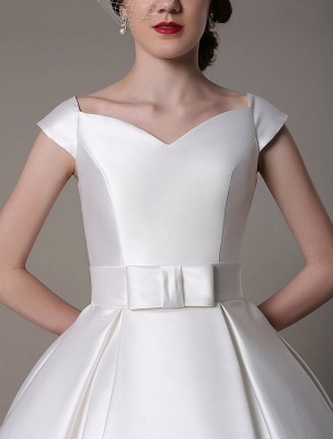 Ivory Wedding Dresses 2021 Short Satin Knee Length Bow Sash Retro Bridal Dress Exclusive_11