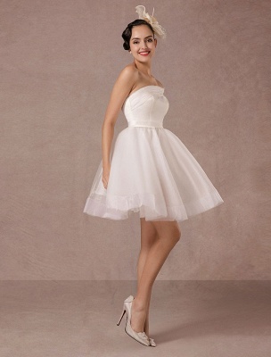 Short Wedding Dress Organza One-Shoulder A-Line Backless Satin Mini Summer Wedding Dresses 2021_5