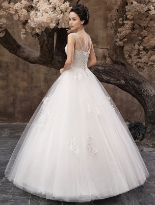 White Ball Gown Jewel Neck Beading Floor-Length Bridal Wedding Dress_4