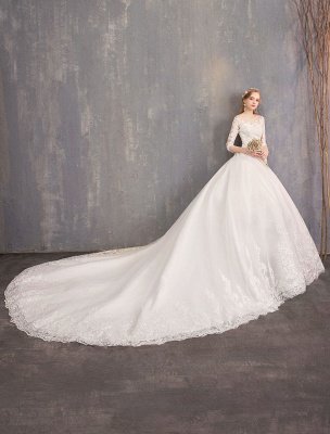 Princess Wedding Dresses Lace Illusion Neckline Half Sleeve Floor Length Bridal Gown_13