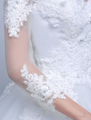 Robes de mariée princesse robe de bal à manches longues dentelle illusion ivoire longueur de plancher robe de mariée_6