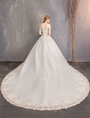 Robe de mariée en tulle hors de l'épaule robe de mariée princesse demi-manches_15