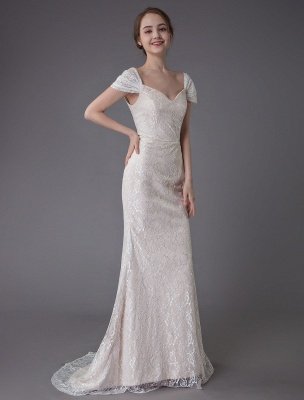 Lace Wedding Dress Vanilla Cream Sweetheart Short Sleeve Bridal Dress Mermaid Bridal Gown With Train Exclusive_6