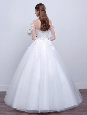 Robes de mariée princesse robe de bal à manches longues dentelle illusion ivoire longueur de plancher robe de mariée_3