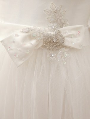 Simple Wedding Dresses Satin Square Neck Applique Short Bridal Dress With Beading Bow Sash Exclusive_8