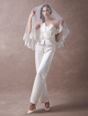 Wedding Jumpsuits Ivory Strapless Peplum Satin Bow Sash Long Bridal Jumpsuits Exclusive_2