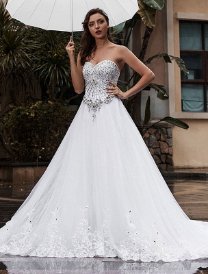 Personnaliser la robe de mariée A-Line Sweetheart Neck sans manches taille naturelle avec des robes de mariée en train_1