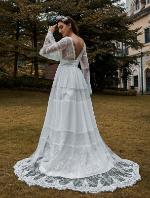 Bridal Gowns Boho Wedding Dress Long Sleeves Lace V-Neck Lace Chiffon Wedding Gowns Exclusive_3