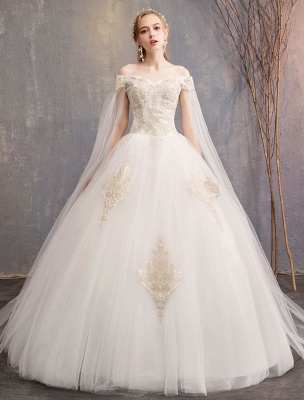 Robes-de-mariage-Tulle-Épaules-dénudées-Manches-courtes-Dentelle-Applique-Princesse-Robe-de-mariée_1