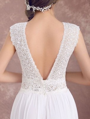 Boho Wedding Dresses Chiffon Lace Beach Bridal Dress V Neck V Back Ivory Sleeveless Floor Length Summer Wedding Gown_7