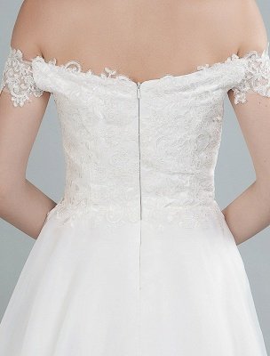 Robe De Mariée Simple Une Ligne Hors De L'épaule Robes De Mariée En Dentelle Sans Manches Avec Train Exclusif_7