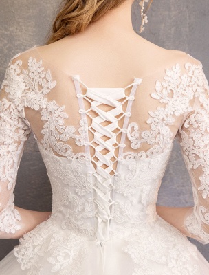 Princess Wedding Dresses Lace Illusion Neckline Half Sleeve Floor Length Bridal Gown_17
