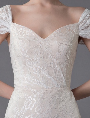 Lace Wedding Dress Vanilla Cream Sweetheart Short Sleeve Bridal Dress Mermaid Bridal Gown With Train Exclusive_9