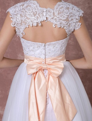 Vintage Wedding Dress Short Lace Tulle Bridal Gown Back Design Tea-Length A-Line Reception Bridal Dress With Rhinestone Detachable Bow Sash Exclusive_8