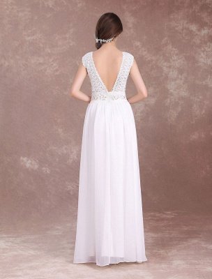 Boho Wedding Dresses Chiffon Lace Beach Bridal Dress V Neck V Back Ivory Sleeveless Floor Length Summer Wedding Gown_6