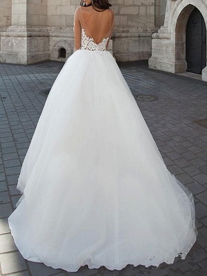 Robe de mariée princesse 2021 robe de bal chérie cou manches longues dos nu dentelle tulle robes de mariée avec train de la cour_3