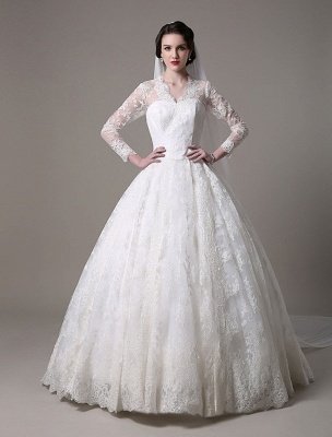 Kate Middleton Royal Wedding Dress Vintage Lace With V-Neck And Long Sleeves Exclusive_5