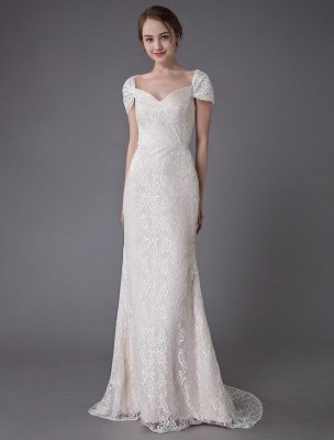 Lace Wedding Dress Vanilla Cream Sweetheart Short Sleeve Bridal Dress Mermaid Bridal Gown With Train Exclusive_4