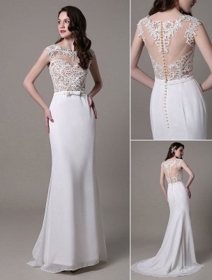 Vintage Wedding Dress Lace And Chiffon Sheath With Stunning Bateau Illusion Neckline And Illusion Back Exclusive_1