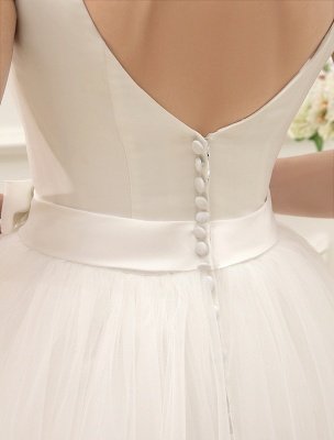 Simple Wedding Dresses Satin Square Neck Applique Short Bridal Dress With Beading Bow Sash Exclusive_6