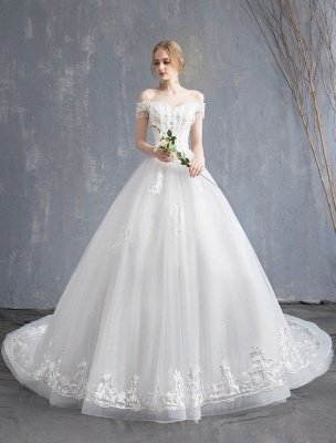 Robes de mariée princesse robe de bal dentelle chaînes perlées hors de l'épaule robe de mariée_3