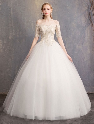 Tulle Wedding Dress Off The Shoulder Half Sleeve Princess Bridal Gown_3