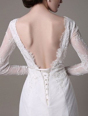 2021 Vintage Lace Wedding Dress A-Line With Long Sleeves Pearls Applique And Chapel Train_5