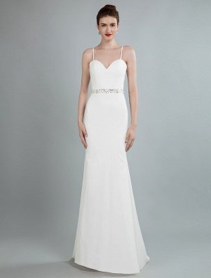 Simple Wedding Dress Sheath Sweetheart Neck Long Sleeves Beaded Bridal Dresses With Train Exclusive_1