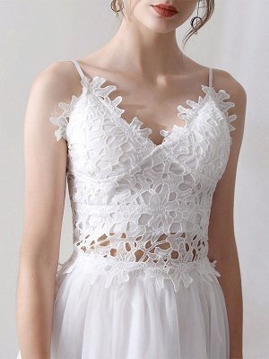 Short Wedding Dresses V Neck Sleeveless A Line Natural Tea Length Waist Organza Bridal Dresses_6