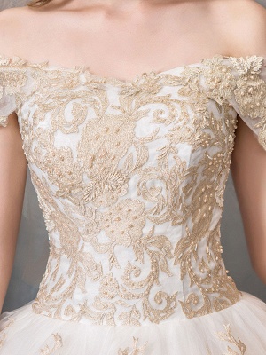 Robes de mariée 2021 robe de bal hors épaule dentelle dorée appliqued étage longueur robe de mariée_6